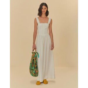NWOT Farm Rio Stretch Linen Blend Cami Maxi Dress Size M Classic Off White